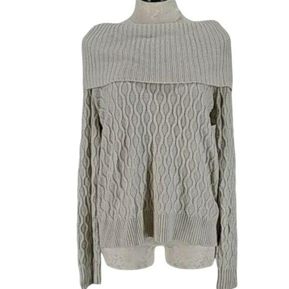 Covington Beige XL Cable Knitted Cowl Sweater